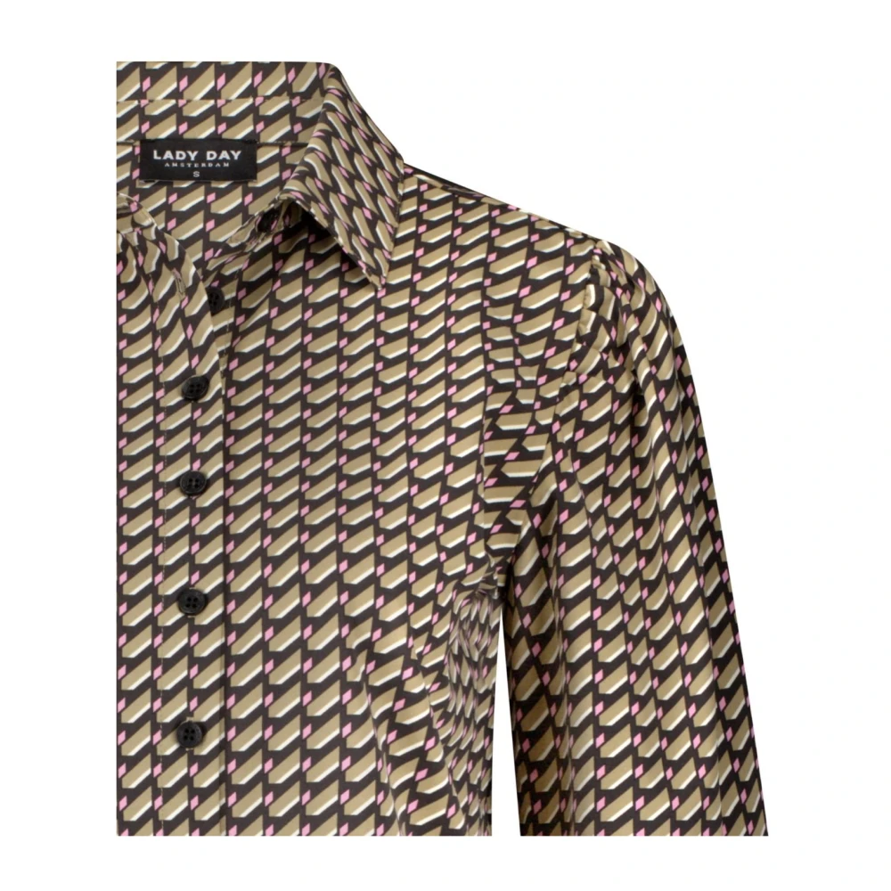 Lady Day Blouse met pofmouwen en knoopsluiting Beige Dames