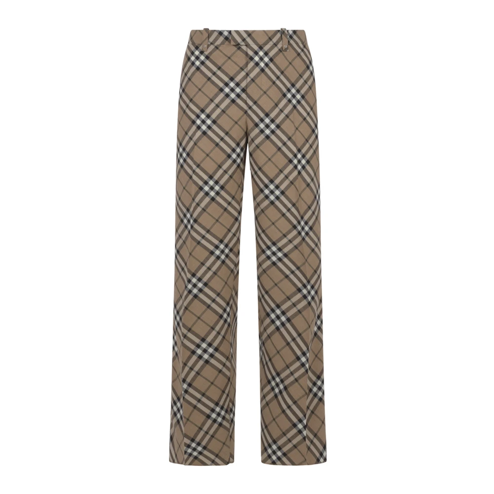 Burberry Geruite Wollen Broek Brown Heren