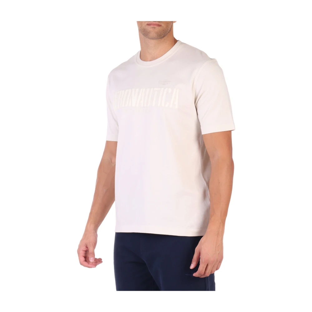aeronautica militare Geborduurd Logo Katoenen T-shirt White Heren