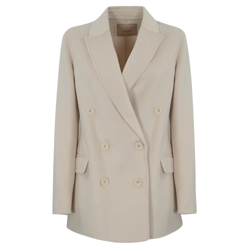Twinset Dubbelbreasted wollen blend jas White Dames