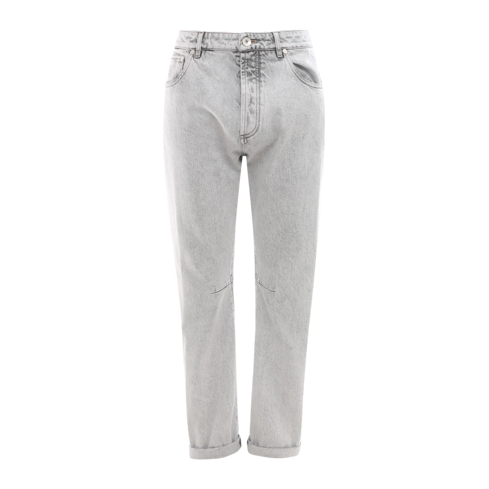 BRUNELLO CUCINELLI Grijze Jeans met Metalen Knopen Casual Fit Gray Heren