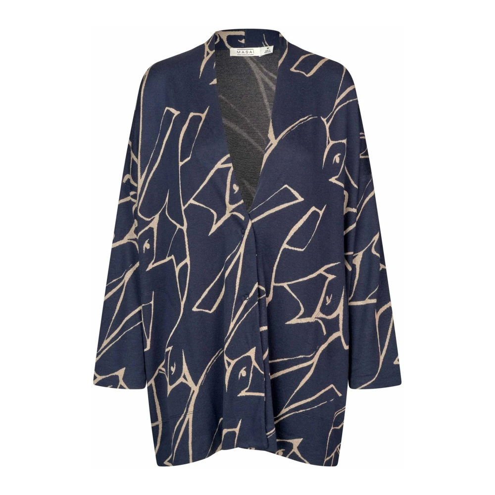 Masai Lange Cardigan met Vogelprint Blue Dames