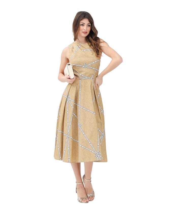robe-midi-en-coton-beige-avec-motifs-iconiques