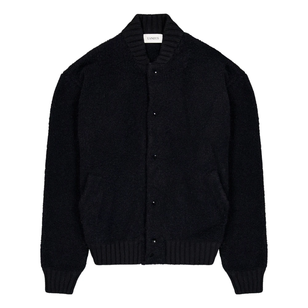 Laneus Varsity Bomber Jacket i Bouclé Merino Wool Black, Herr