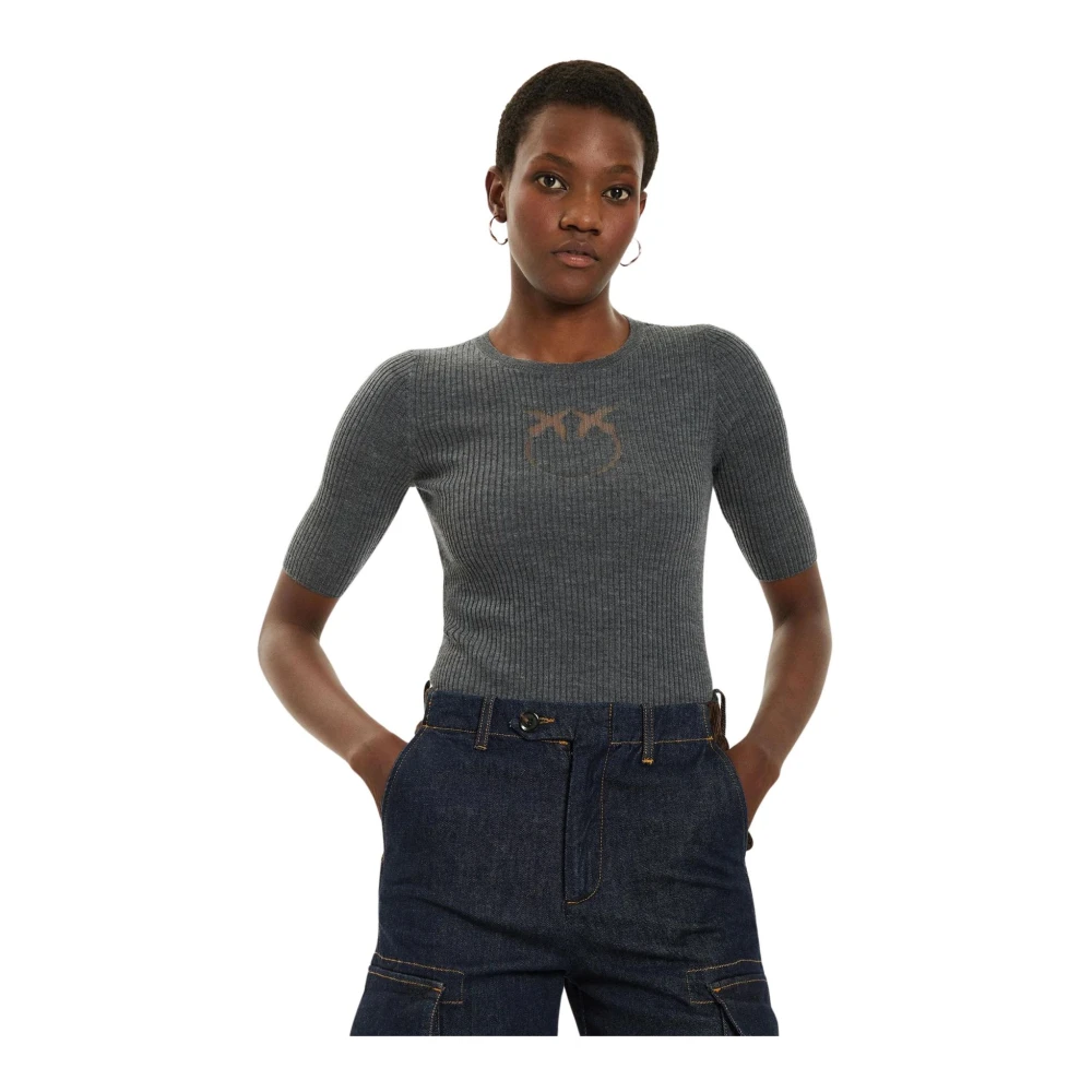 Pinko Women's Gray Round-Neck Knitwear, M, Round-Neck Knitwear