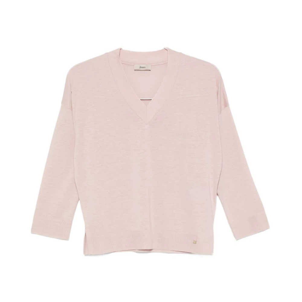 Herno Women's Pink V-Neck Knitwear, M, V-Neck Jumper