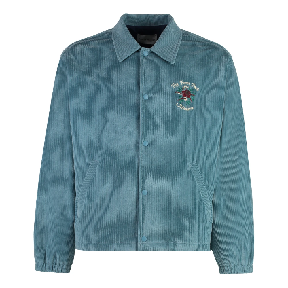 Drole de Monsieur Geborduurde Corduroy Velvet Jas Blue Heren