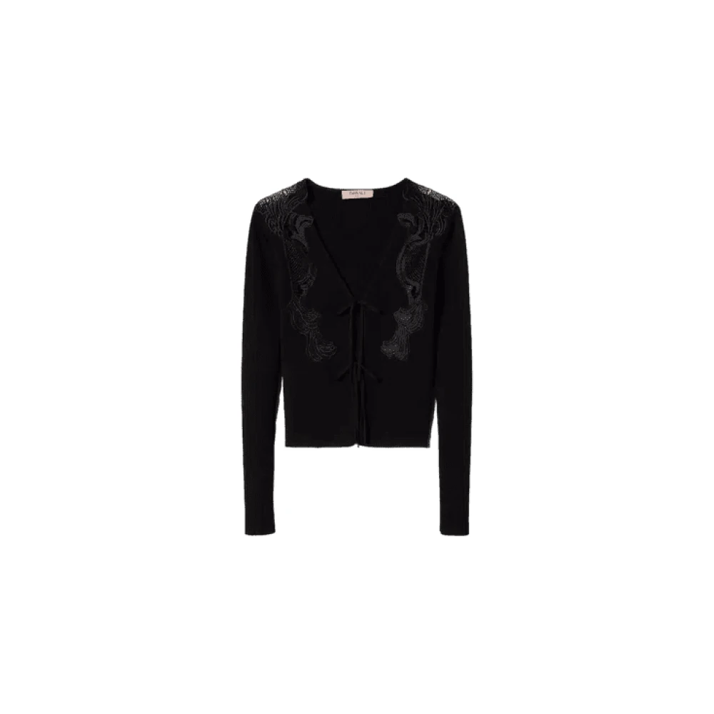 Twinset Kant en Gehaakte Vest Black Dames