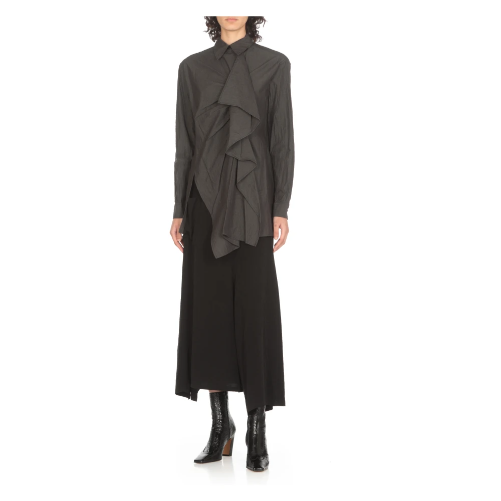 Y-3 Donkergrijze Katoenen Overhemd met Kraag Gray Dames