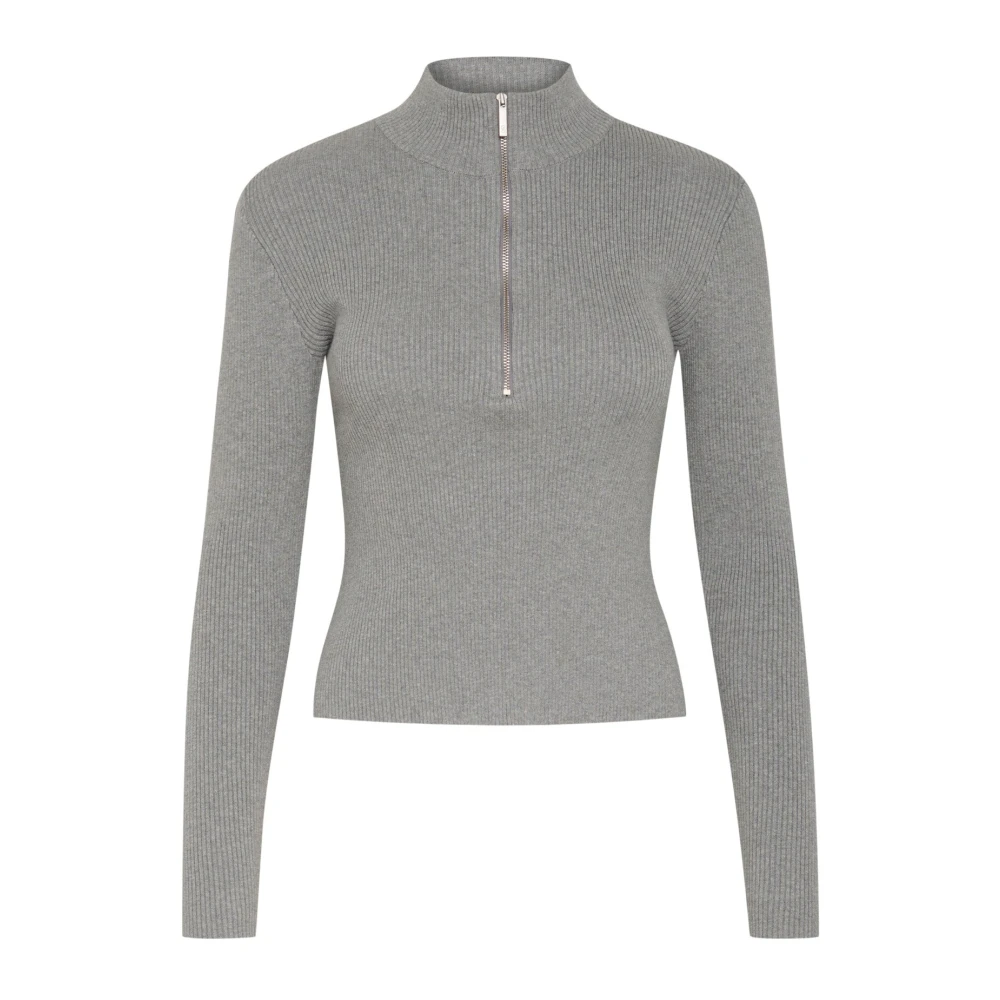 Gestuz Women's Gray Grey Melange Zipper Pullover - Turtlenecks - L - Knitwear
