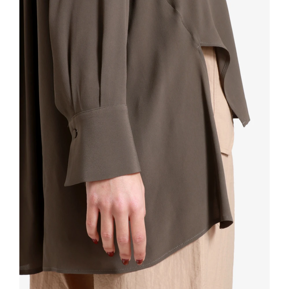 Erika Cavallini Wijde V-hals Crepe de Chine Shirt Beige Dames