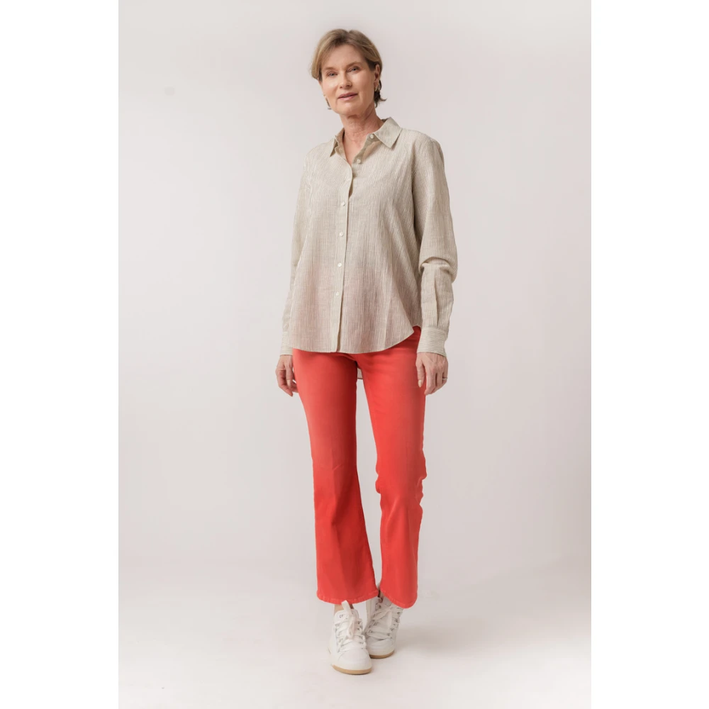 closed Gestreepte Knoopsluiting Blouse Ivoor Beige Dames