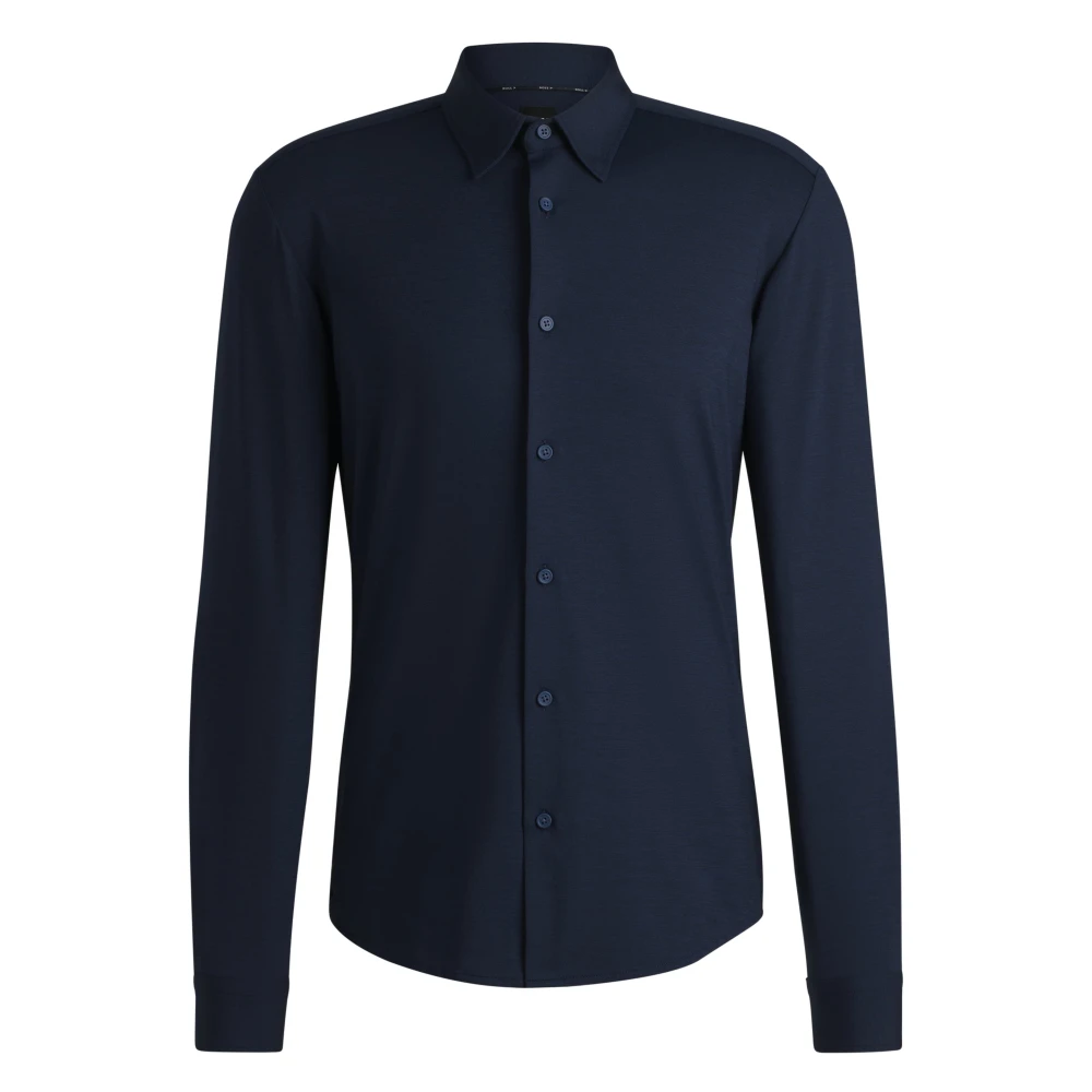 Hugo Blue Formal Shirts, Male, 3XL, Stretch-Jersey Shirt With Modern Buttons