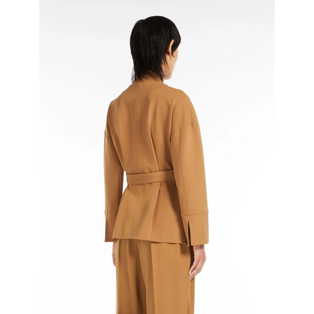 Max Mara Milano Jersey Blazer met Mandarin Kraag Brown Dames