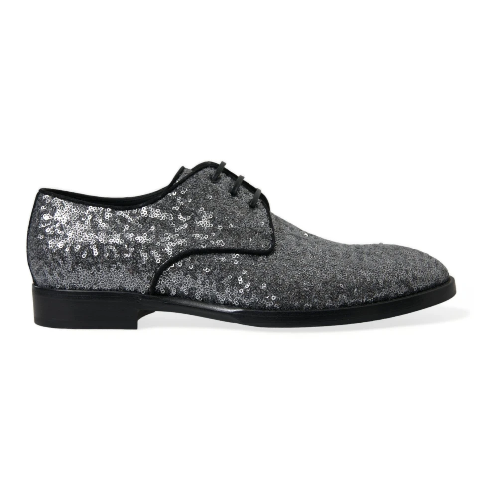 Dolce & Gabbana Men's Gray Exquisite Sequined Derby Dress Shoes