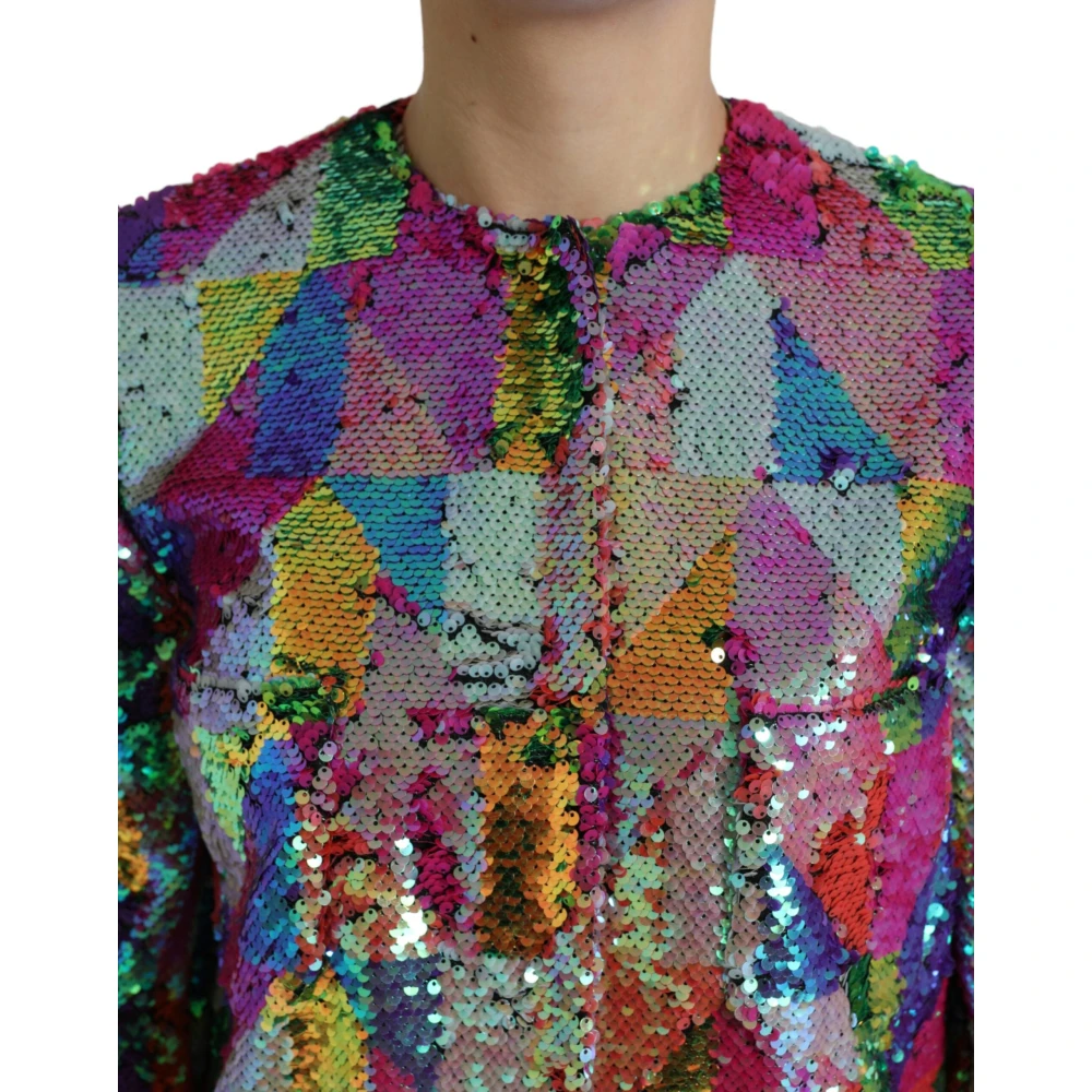 Dolce & Gabbana Pailletten Multicolor Lange Jas Multicolor Dames