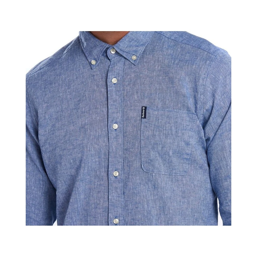 Barbour Linnen Katoenen Overhemd Klassiek Smart Casual Blue Heren