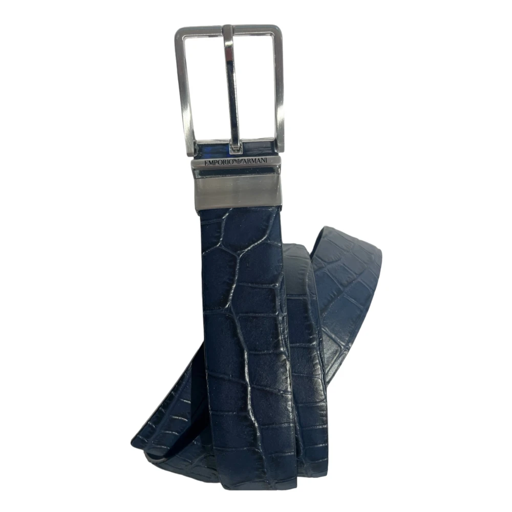 Emporio Armani Omkeerbare Lizard Print Clip-On Riem Blue Heren