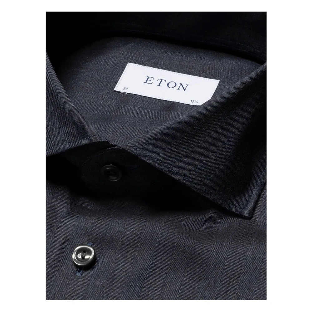 Eton Kreukvrije Herringbone Flanellen Overhemd Blue Heren