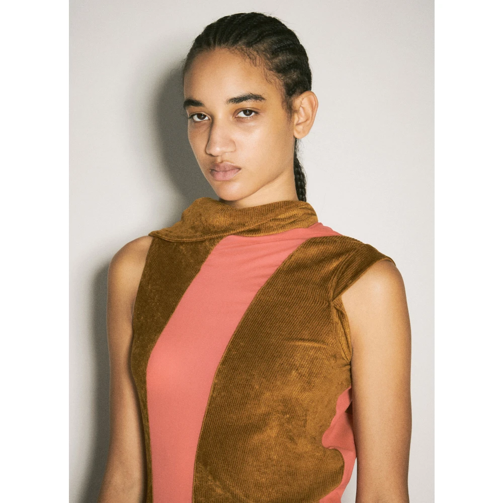 Kiko Kostadinov Contrastpaneel Asymmetrische Zoom Jurk Brown Dames
