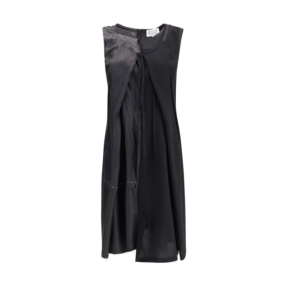 Maison Margiela Vrouw Zwart Kleedjes Dames, S, Wol, Asymmetrische Wol Midi Jurk