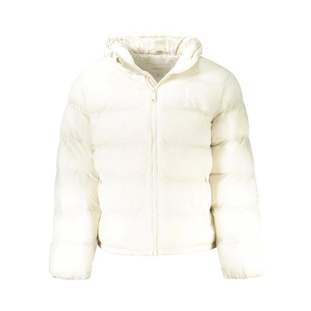 Calvin Klein Men's White Polyamide Hooded Jacket With Zip Closure