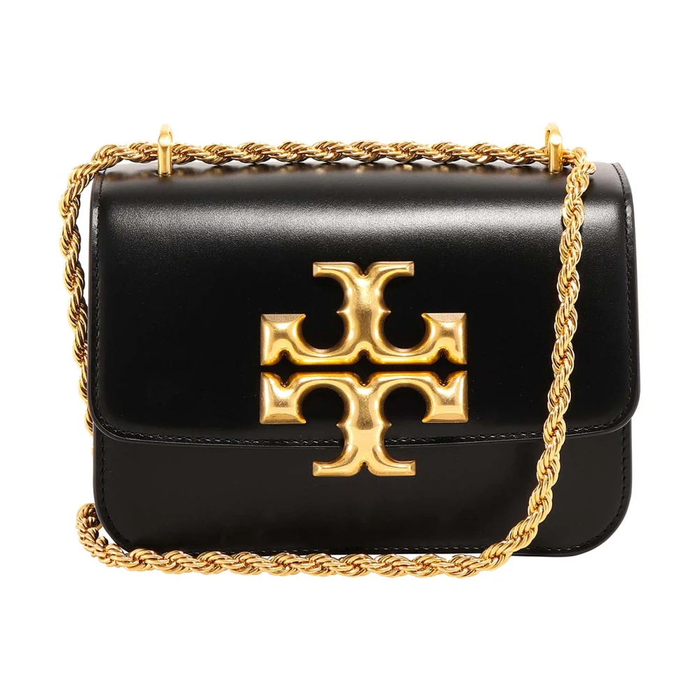 TORY BURCH Leren schoudertas met klep sluiting Black Dames