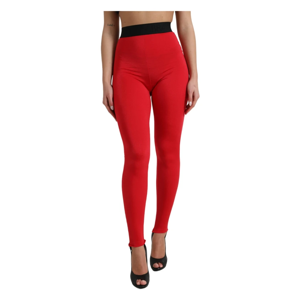 Dolce & Gabbana Women's Red Leggings, S, Logo Slim Leggings Trousers