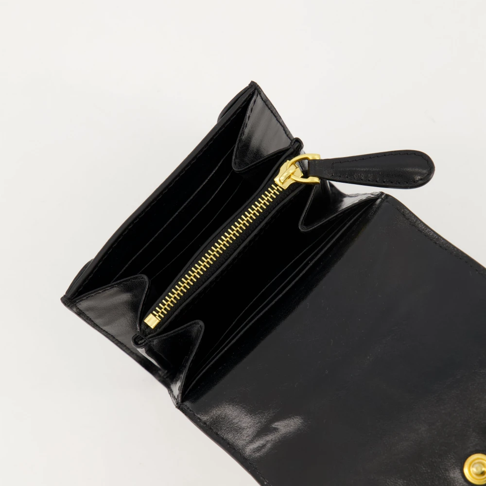 Ami Paris Zwarte leren portemonnee met drukknoop Black Unisex