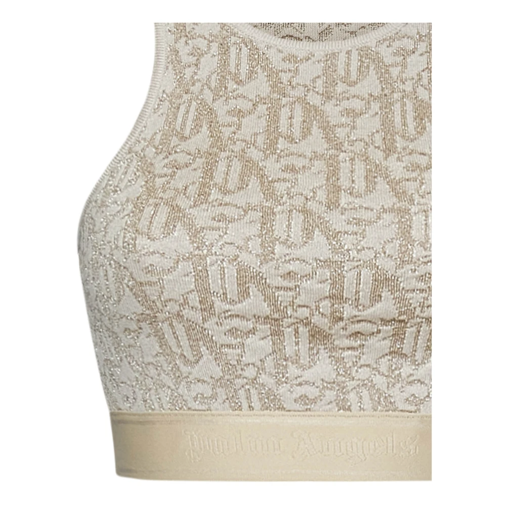Palm Angels Beige Gebreide Crop Top met Monogram Beige Dames