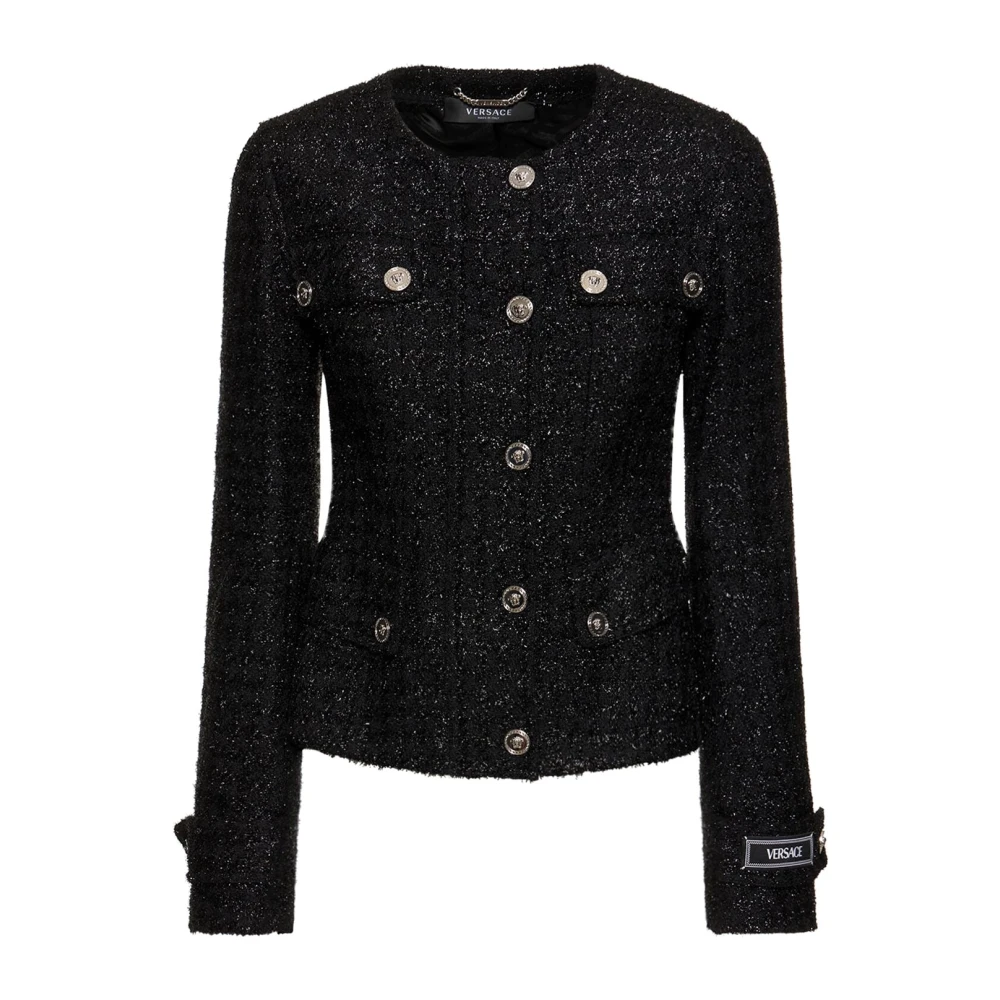 Versace Tweed Blazer met Lurex Effect Black Dames