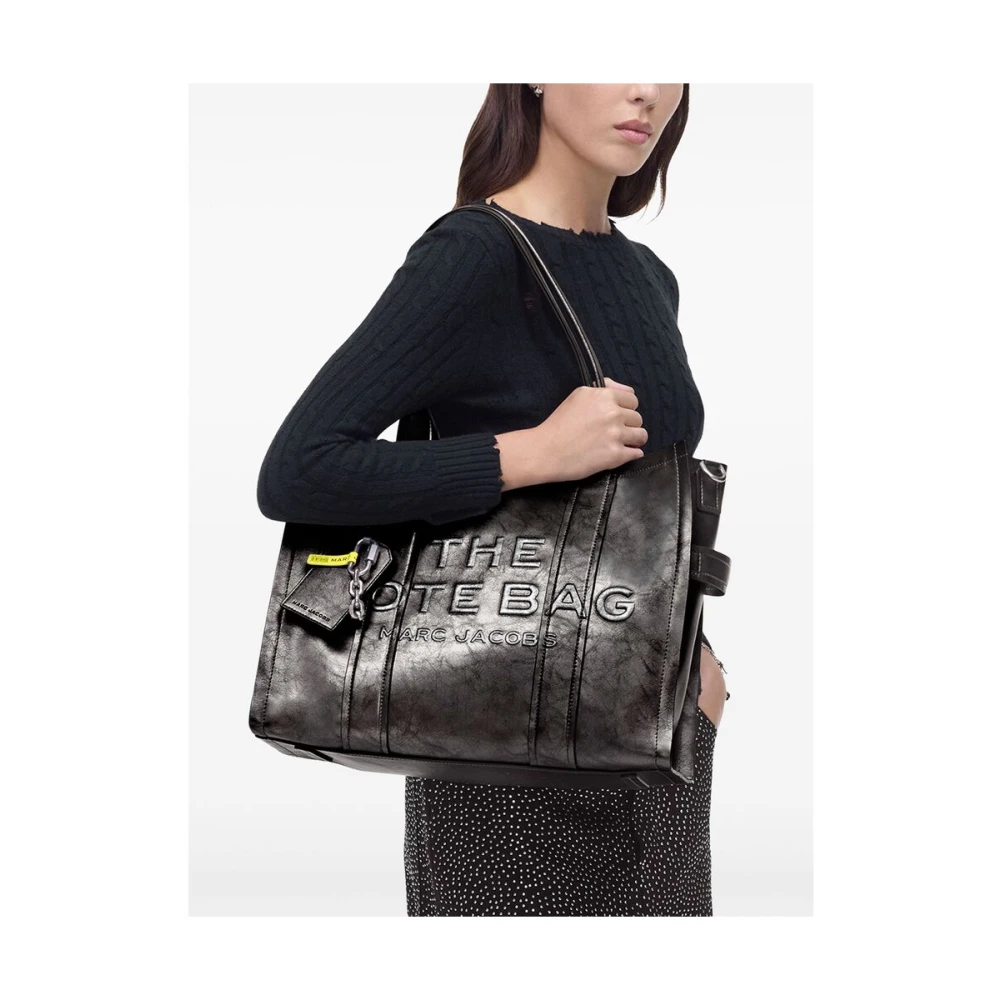 Marc Jacobs Donkergrijze Leren Handtas Metallic Finish Black Dames