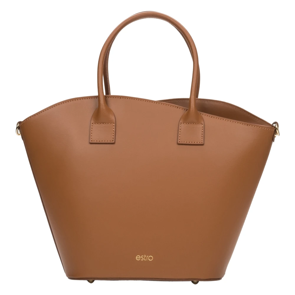 Estro Dames Bruine Premium Italiaans Leren Shopper Tas Brown Dames