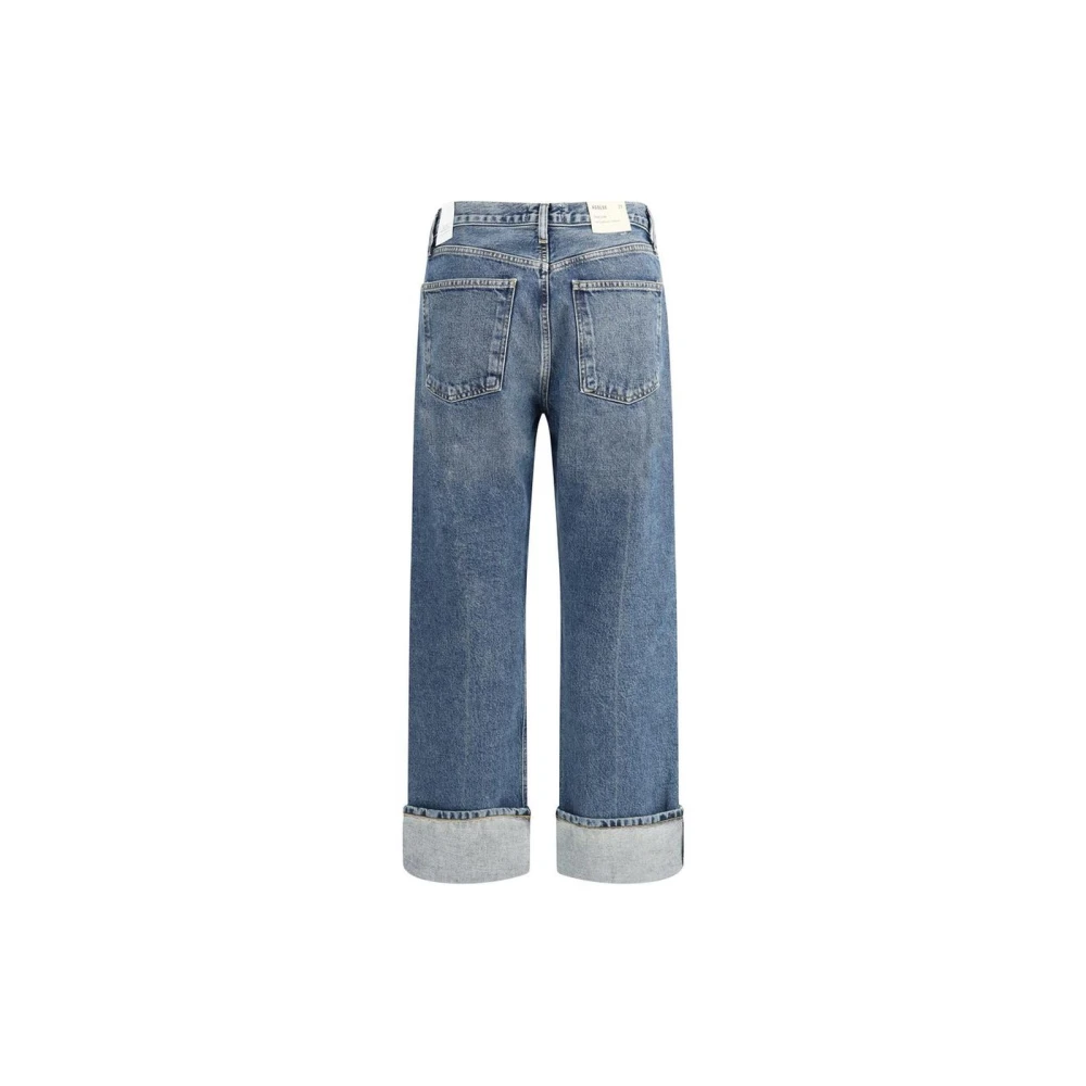 Agolde High Waist Straight Fit Jeans met Omgeslagen Zoom Blue Dames