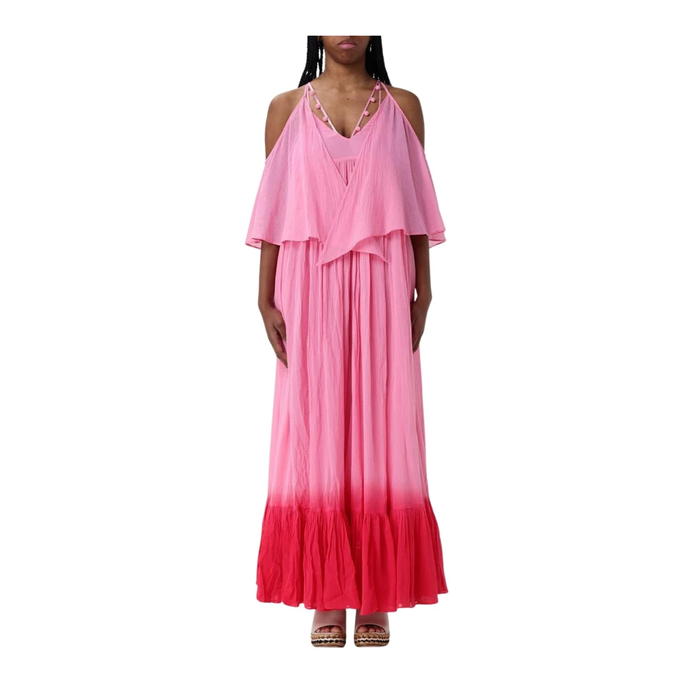 Pinko Vrouw Roze Kleedjes Dames, Xs, Polyester, Chique Asymmetrische Zoom Midi Jurk