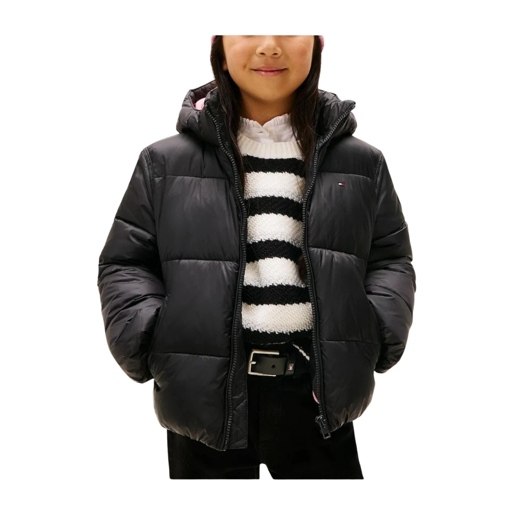 Tommy Hilfiger Girls Black Winter Jackets, 4 Y, Shiny Hooded Jacket
