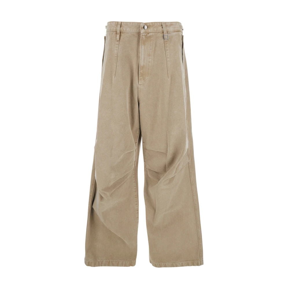 Wooyoungmi Men's Beige Wide Leg Trousers