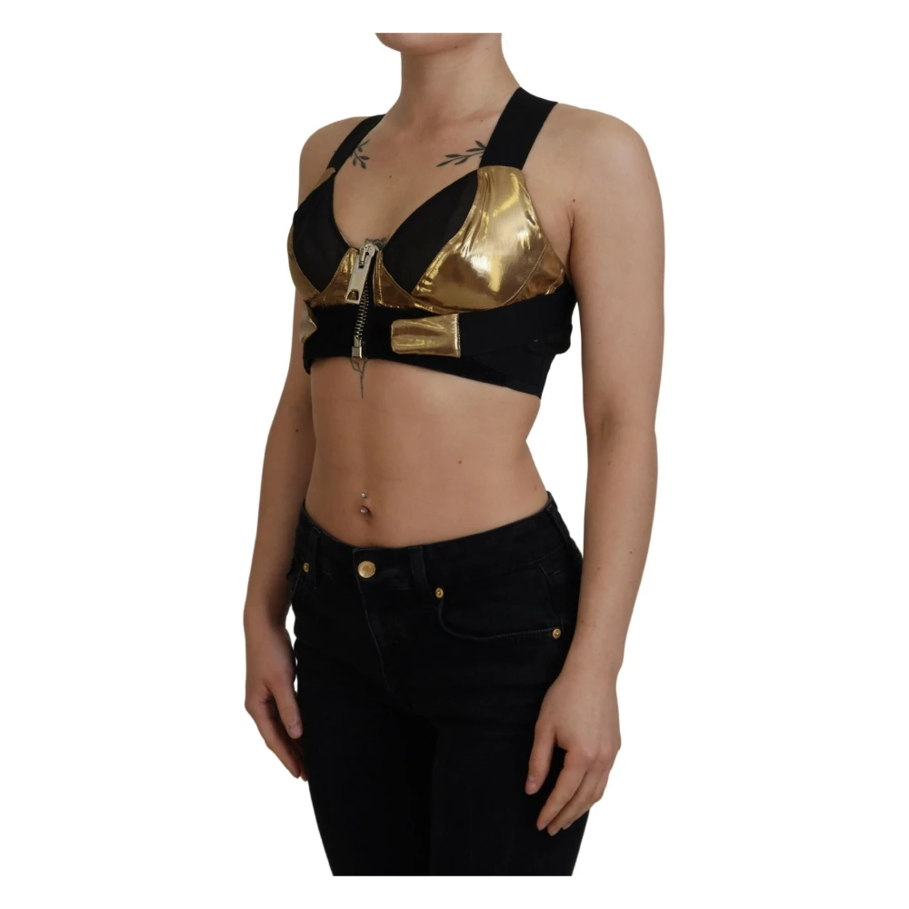 Dolce & Gabbana Stijlvolle Front Zip Crop Top Black Dames