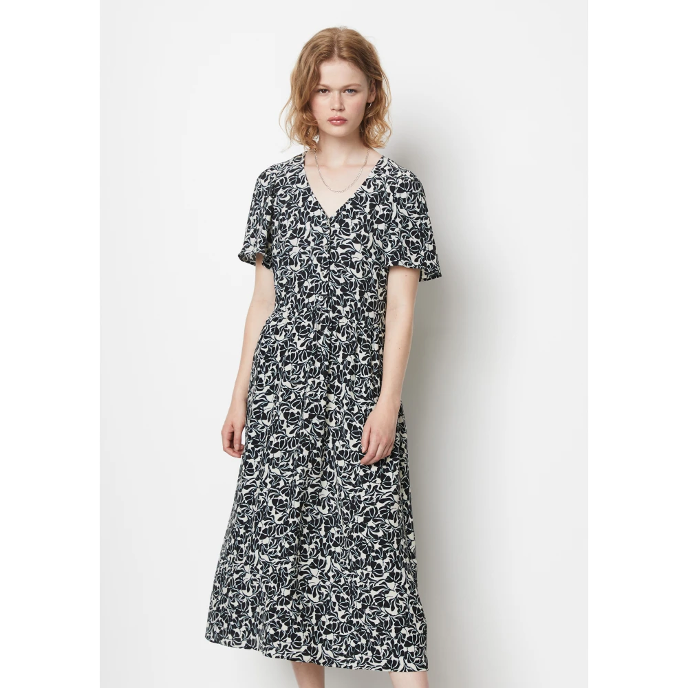 Marc O'Polo Jurk met elastische taille en uitlopende rok Black Dames