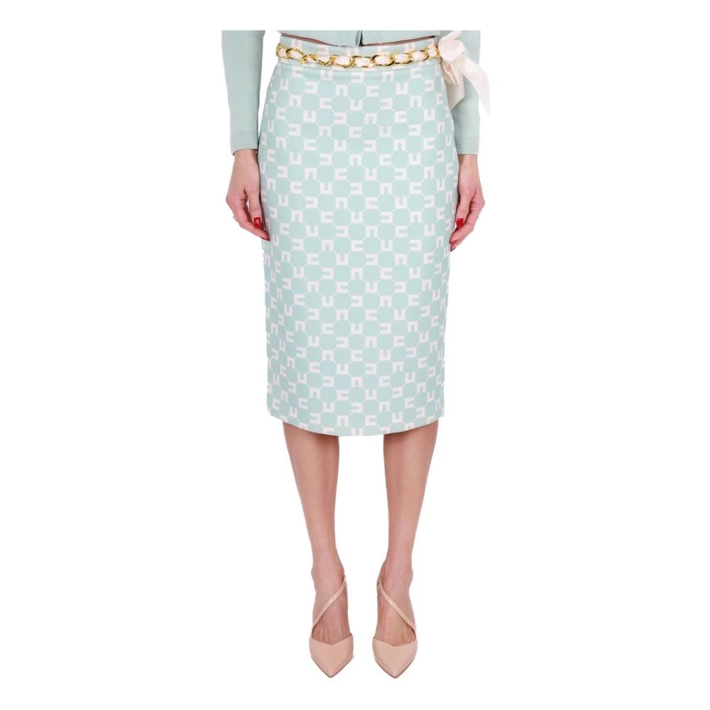 Elisabetta Franchi Groene Logo Print Midi Rok Green Dames