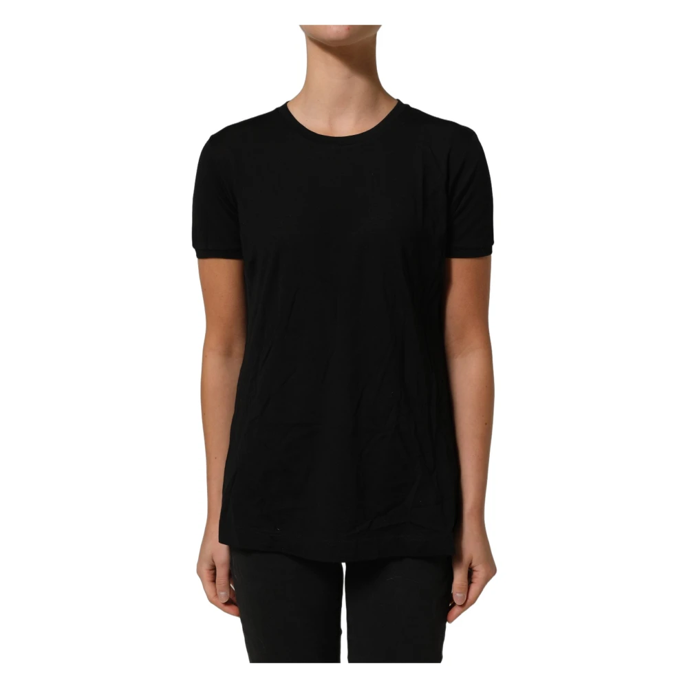 Dolce & Gabbana , T-Shirts, Female, Black, M, Crew Neck Short Sleeves T-Shirt