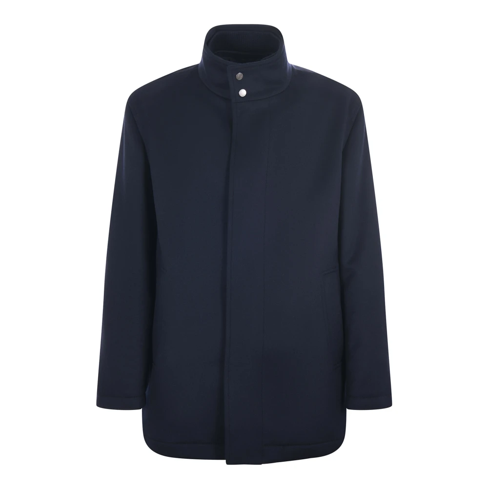 Boss Uomo Blu Scuro Cappotto For In Tessuto Italiano Con Colletto Rialzato - Immagine 3