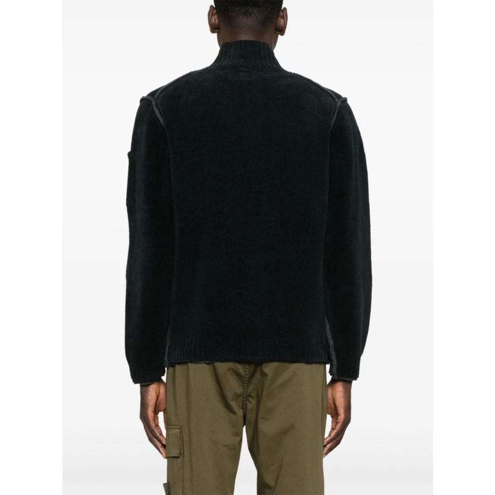 C.P. Company Zwarte Chenille Gebreide Trui met Rits Black Heren