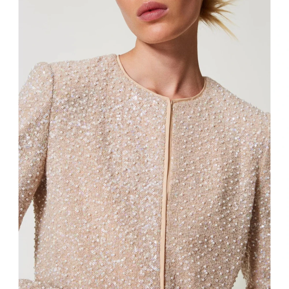 Twinset Pailletten en parel jasje Beige Dames