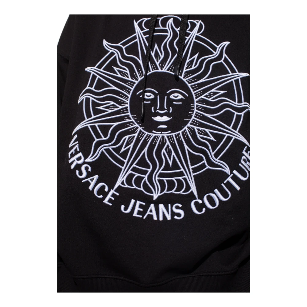 Versace Jeans Couture Geborduurde Katoenen Hoodie Black Heren