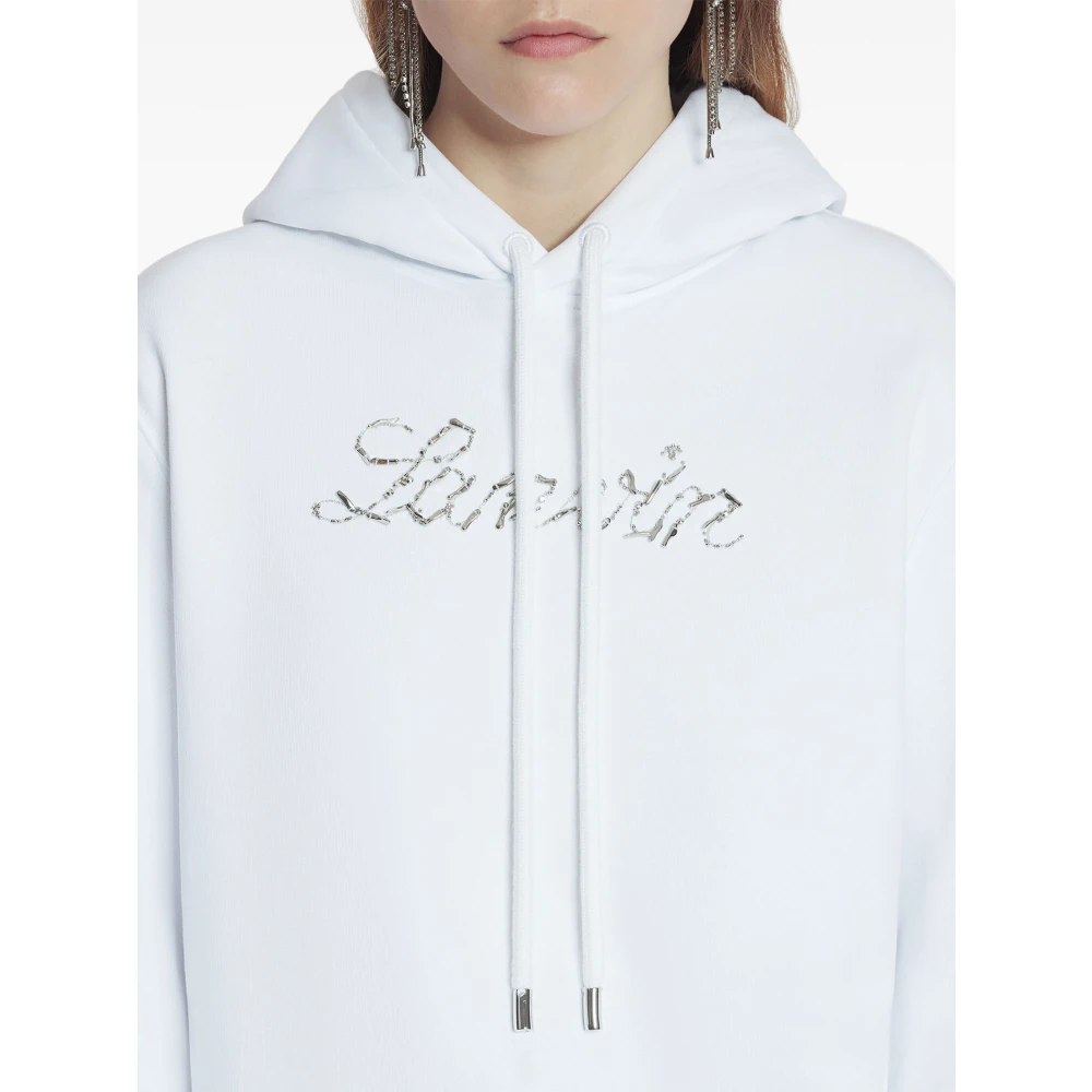 Lanvin Geborduurd Manuscript Logo Hoodie White Dames