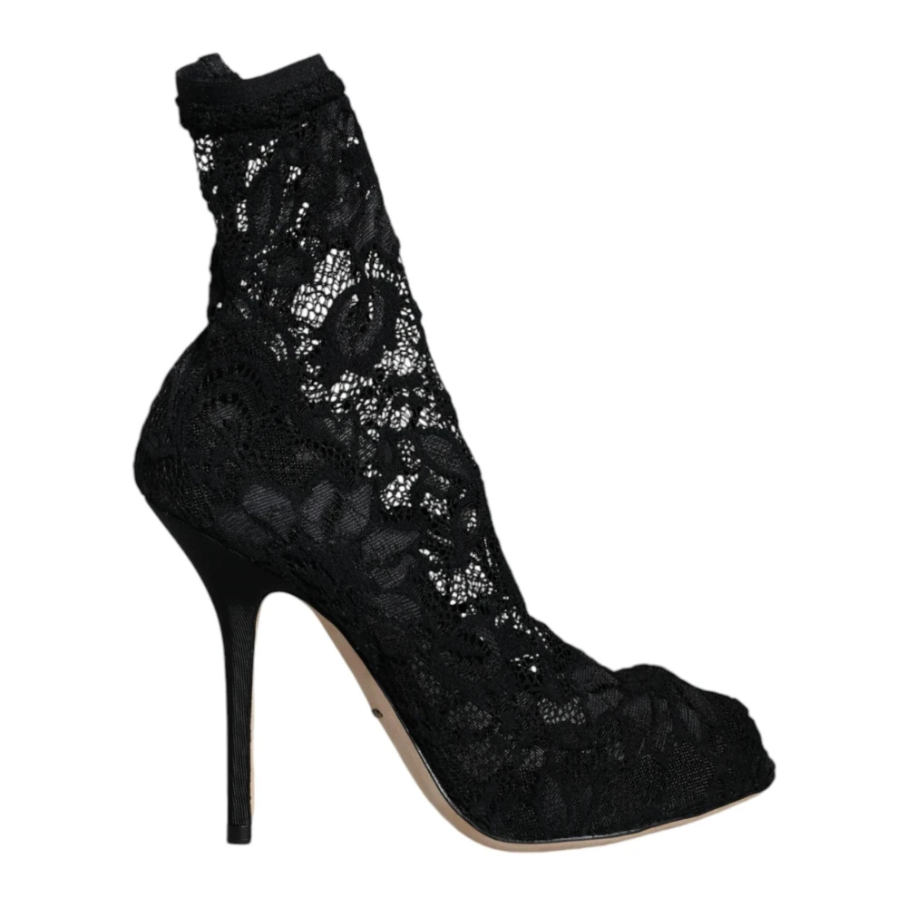 Dolce & Gabbana Women's Black Lace Stretch Heel Boots - Heeled Boots - 3 Uk - Shoes
