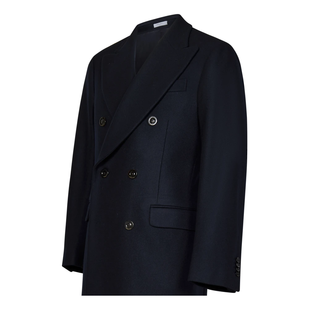 Boglioli Blauwe Double-Breasted Wol Kasjmier Jas Black Heren