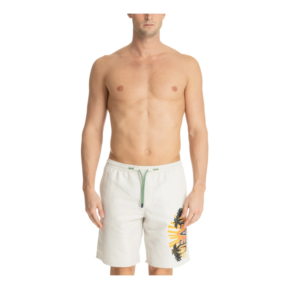 Emporio Armani EA7 Trekkoord Zwemshorts met Logo Zakken Beige Heren