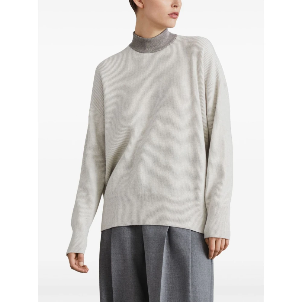 BRUNELLO CUCINELLI Witte Kasjmier Ribgebreide Trui White Dames